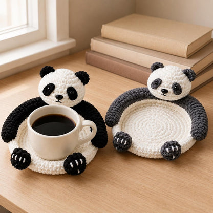 Panda Crochet Coaster | Handmade Yarn Drink Mat | Cute Animal Desk Decor | Gift for Coffee Lover