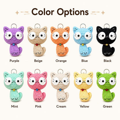 Custom Color Crochet Cat Keychain, Handmade Amigurumi Kitty with Bell, Kawaii Bag Charm, Cute Cat Lover Gift