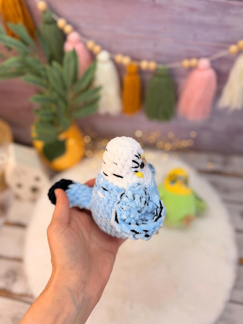 Budgie Plush, Parakeet Amigurumi, Handmade Bird Plush, Stuffed Budgerigar Gift, Crochet Bird Decor