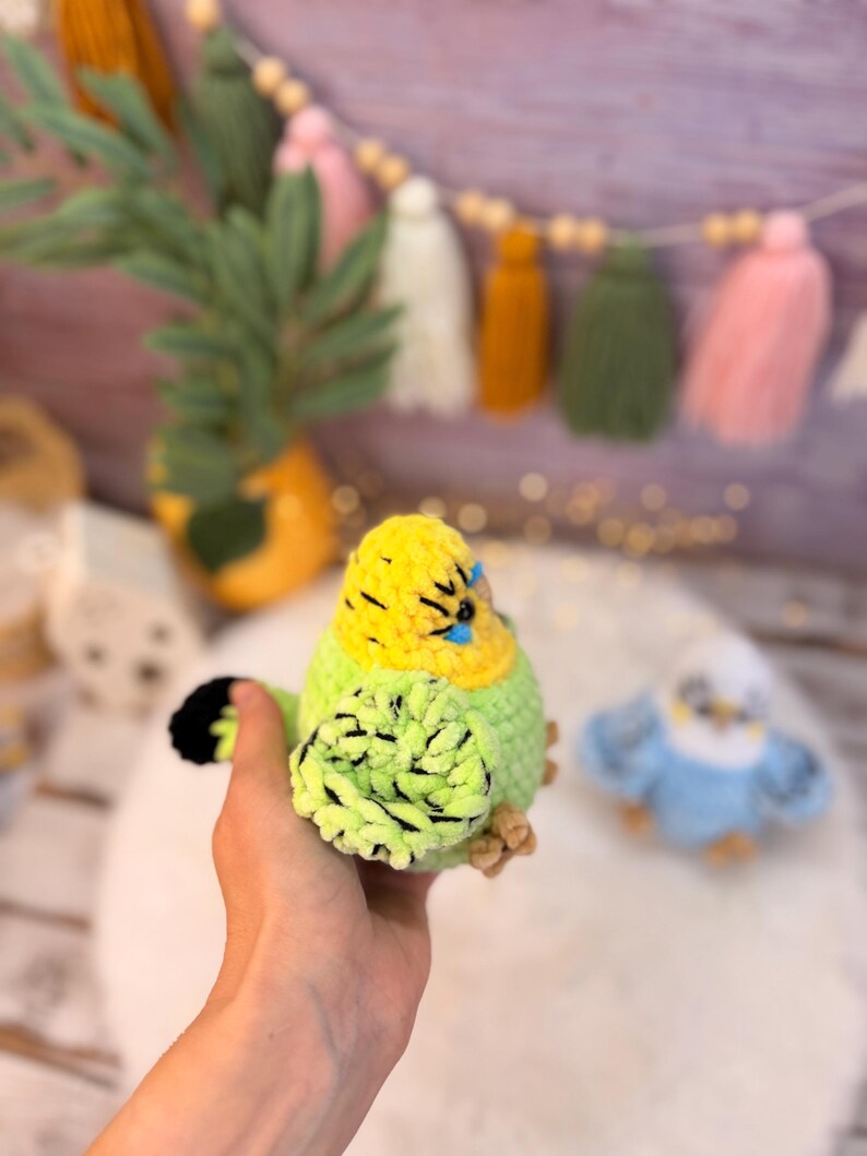 Budgie Plush, Parakeet Amigurumi, Handmade Bird Plush, Stuffed Budgerigar Gift, Crochet Bird Decor