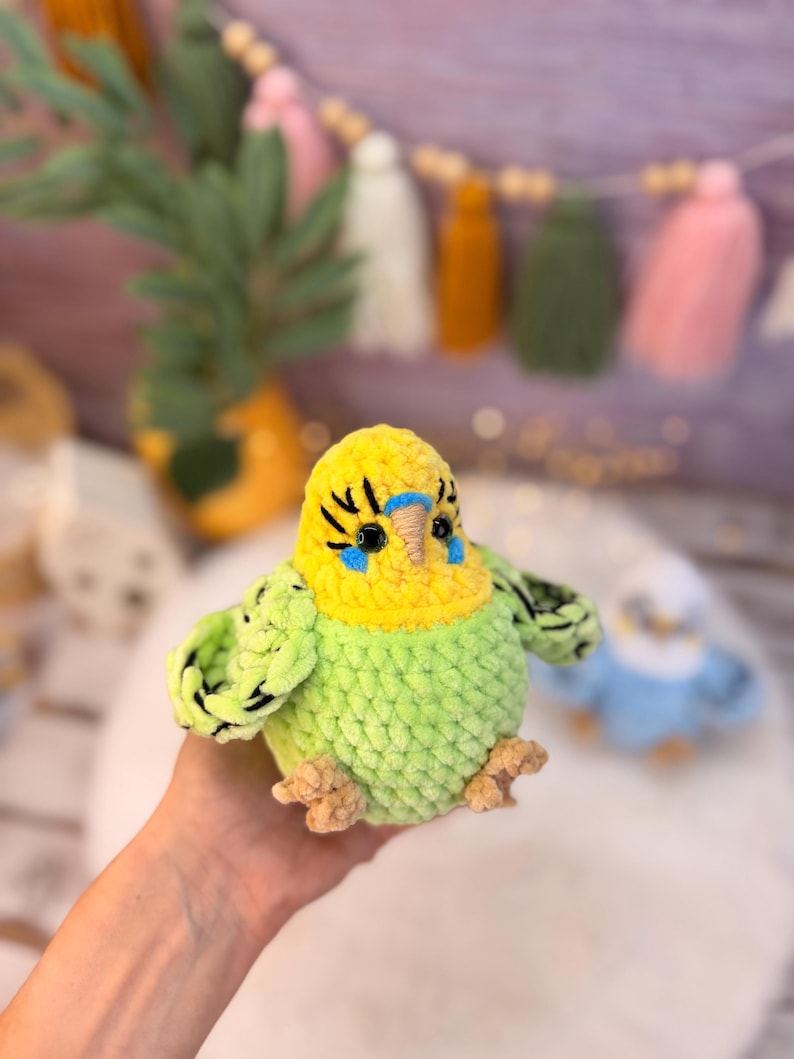 Budgie Plush, Parakeet Amigurumi, Handmade Bird Plush, Stuffed Budgerigar Gift, Crochet Bird Decor