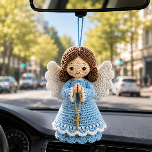 Handmade Crochet Guardian Angel Doll, Handmade Angel Figurine, Prayer Angel Decor, Religious Gift for Mom Daughter, Car Mirror Hanging