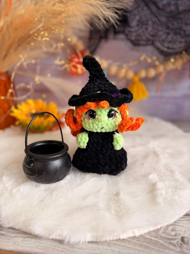 Halloween Crochet Decor, Spooky Amigurumi Witch, Black Cat, Voodoo Doll