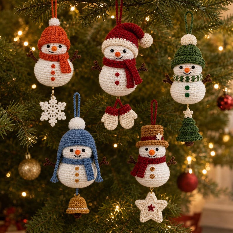 Christmas Crochet Ornament | Cute Snowman Tree Decor | Handmade Holiday Gift