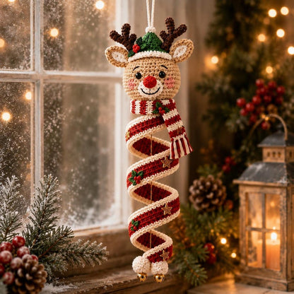 Crochet Christmas Spiral Ornament, Polar Bear Penguin Reindeer Hanging Decor, Handmade Holiday Door Window Ornament, Christmas Gift