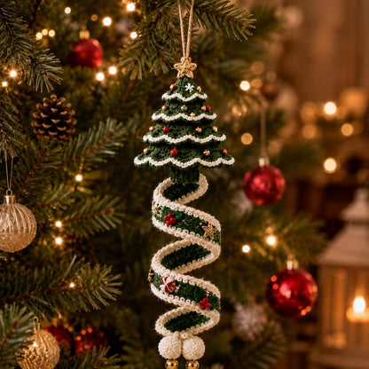 Crochet Christmas Spiral Ornament, Elf Snowman Christmas Tree Hanging Decor, Handmade Holiday Ornament, Christmas Gift