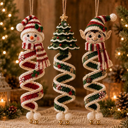 Crochet Christmas Spiral Ornament, Elf Snowman Christmas Tree Hanging Decor, Handmade Holiday Ornament, Christmas Gift