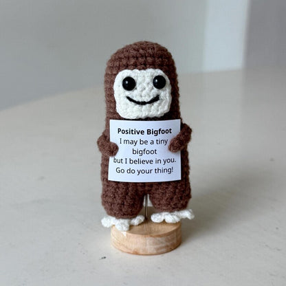 Crochet Bigfoot Plush, Positive Bigfoot Amigurumi, Handmade Sasquatch Decor, Encouragement Gift, Motivational Office Decor