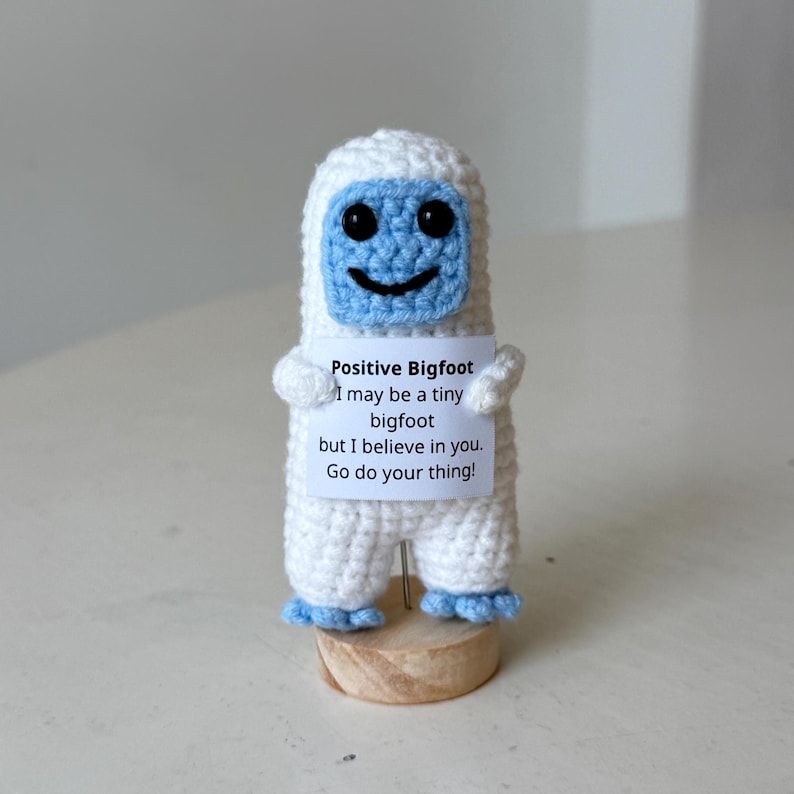 Crochet Bigfoot Plush, Positive Bigfoot Amigurumi, Handmade Sasquatch Decor, Encouragement Gift, Motivational Office Decor