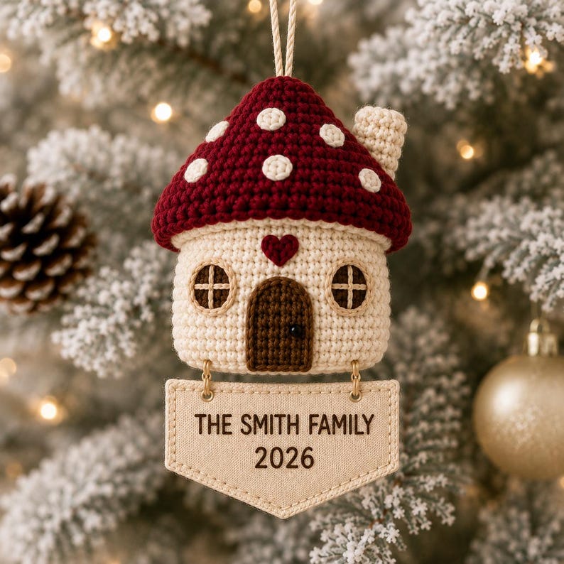 Personalized Family Christmas Ornament, Crochet House Ornament, Custom Family Name Ornament, First Home Christmas Gift, Home Keepsake 2026