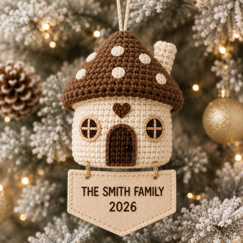 Personalized Family Christmas Ornament, Crochet House Ornament, Custom Family Name Ornament, First Home Christmas Gift, Home Keepsake 2026