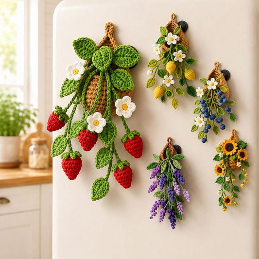 Crochet Flower Pot Fridge Magnet, Handmade Amigurumi Plant, Cute Kitchen Decor, Cottagecore Locker Magnet, Plant Lover Gift, Floral Magnet