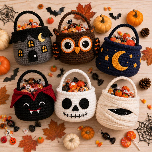 Crochet Halloween Trick or Treat Bag, Handmade Halloween Candy Basket, Spooky Pumpkin Ghost Witch Bag, Kids Halloween Gift