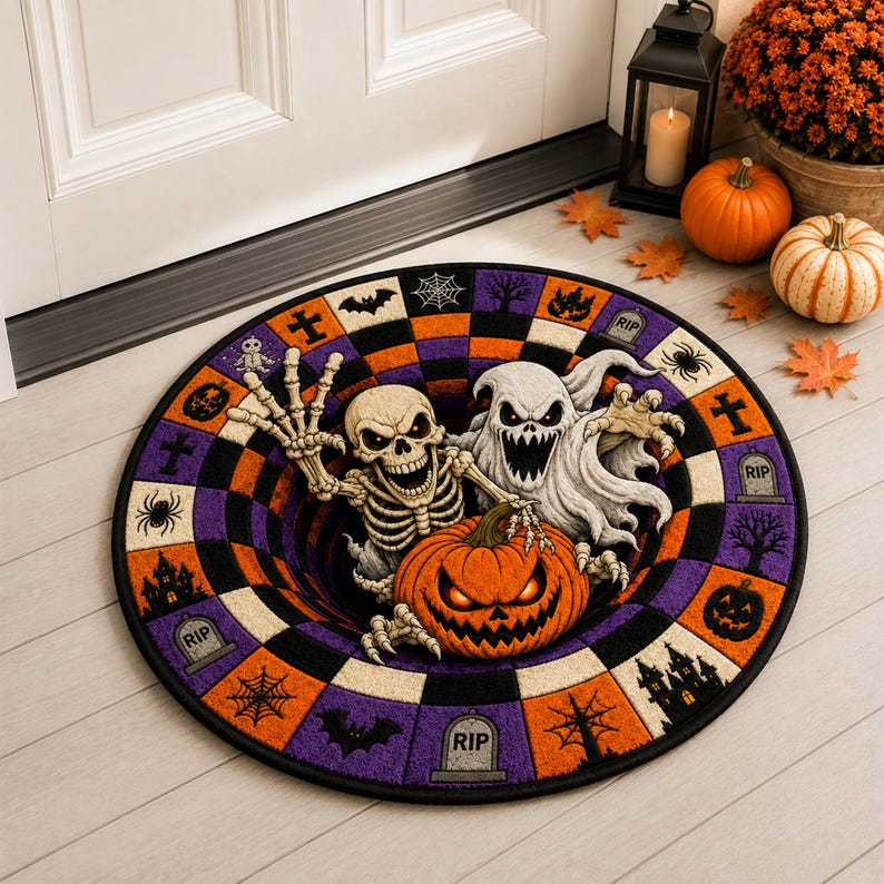 Halloween Ghost Rug, Cute Spooky Floor Mat, Round Gothic Room Decor, Cozy Fall Home Accent Rug, Fun Halloween Gift for Ghost Lovers
