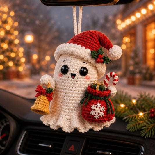 Crochet Ghost Car Charm, Handmade Christmas Mirror Accessory, Cute Holiday Car Decor, Amigurumi Ghost Hanging, Christmas Gift
