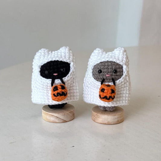 Handmade Crochet Halloween Ghost Cat Amigurumi, Cute Cat Costume Plush Toy, Fall Decor, Perfect Halloween Gift, Halloween Decor