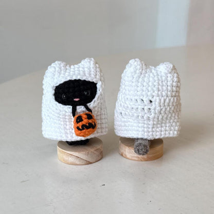 Handmade Crochet Halloween Ghost Cat Amigurumi, Cute Cat Costume Plush Toy, Fall Decor, Perfect Halloween Gift, Halloween Decor