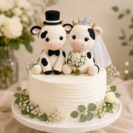 Crochet Cow Wedding Cake Topper, Bride and Groom Cow Couple, Handmade Amigurumi Wedding Decor, Rustic Wedding Gift for Cow Lovers