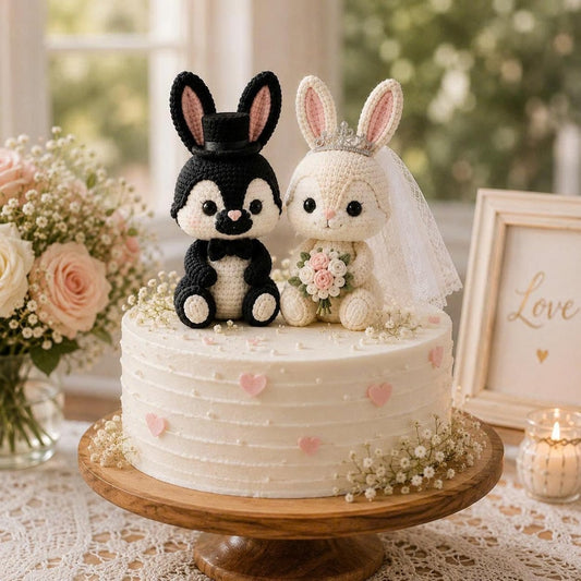Crochet Bunny Wedding Cake Topper, Bride and Groom Rabbit Couple, Handmade Amigurumi Wedding Decor, Rustic Wedding Gift for Bunny Lovers