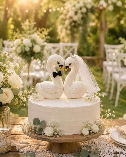 Crochet Swan Wedding Cake Topper, Bride and Groom Swan Couple, Handmade Amigurumi Wedding Decor, Rustic Wedding Gift, Wedding Keepsake