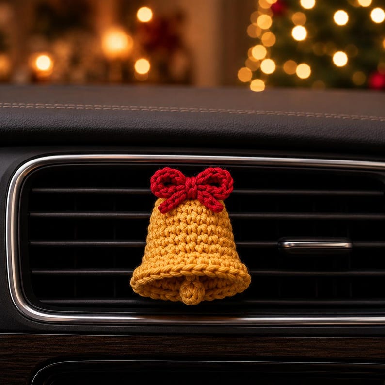 Crochet Christmas Car Vent Charm, Holiday Car Decor, Handmade Vent Clip, Christmas Ornament, Stocking Wreath Candy Cane Gift