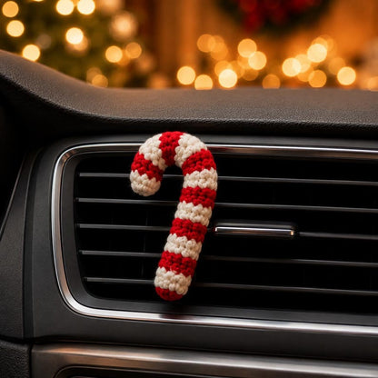 Crochet Christmas Car Vent Charm, Holiday Car Decor, Handmade Vent Clip, Christmas Ornament, Stocking Wreath Candy Cane Gift