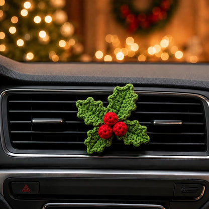 Crochet Christmas Car Vent Charm, Holiday Car Decor, Handmade Vent Clip, Christmas Ornament, Stocking Wreath Candy Cane Gift