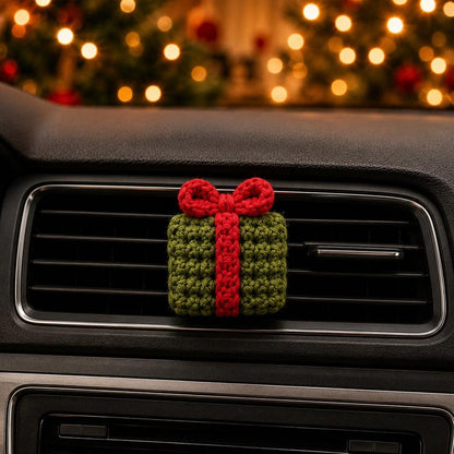 Crochet Christmas Car Vent Charm, Holiday Car Decor, Handmade Vent Clip, Christmas Ornament, Stocking Wreath Candy Cane Gift