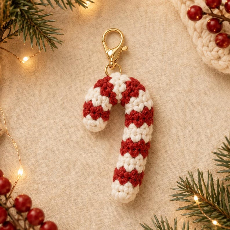 Crochet Christmas Dog Collar Charm, Pet Collar Accessory, Candy Cane Wreath Santa Hat Gift Charm, Handmade Holiday Dog Gift