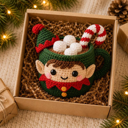 Crochet Christmas Mug Plush, Holiday Cup Decor, Elf Penguin Reindeer Snowman, Gingerbread Christmas Gift, Winter Home Decor