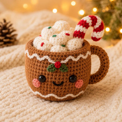 Crochet Christmas Mug Plush, Holiday Cup Decor, Elf Penguin Reindeer Snowman, Gingerbread Christmas Gift, Winter Home Decor