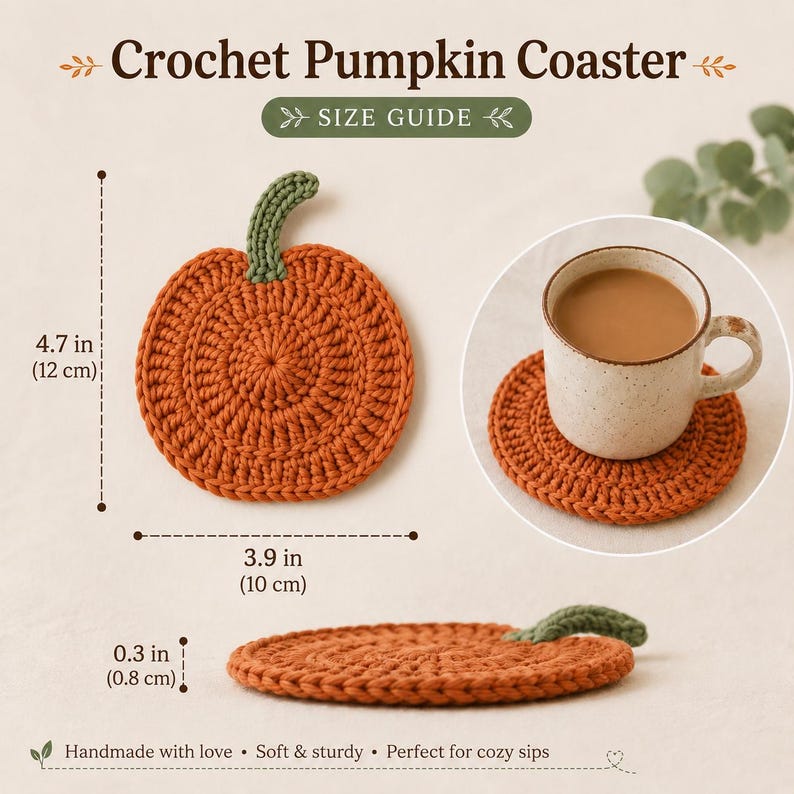 Crochet Pumpkin Coaster Set, Handmade Fall Mug Rug, Autumn Coffee Table Decor, Thanksgiving Gift, Farmhouse Kitchen Coasters, Housewarming
