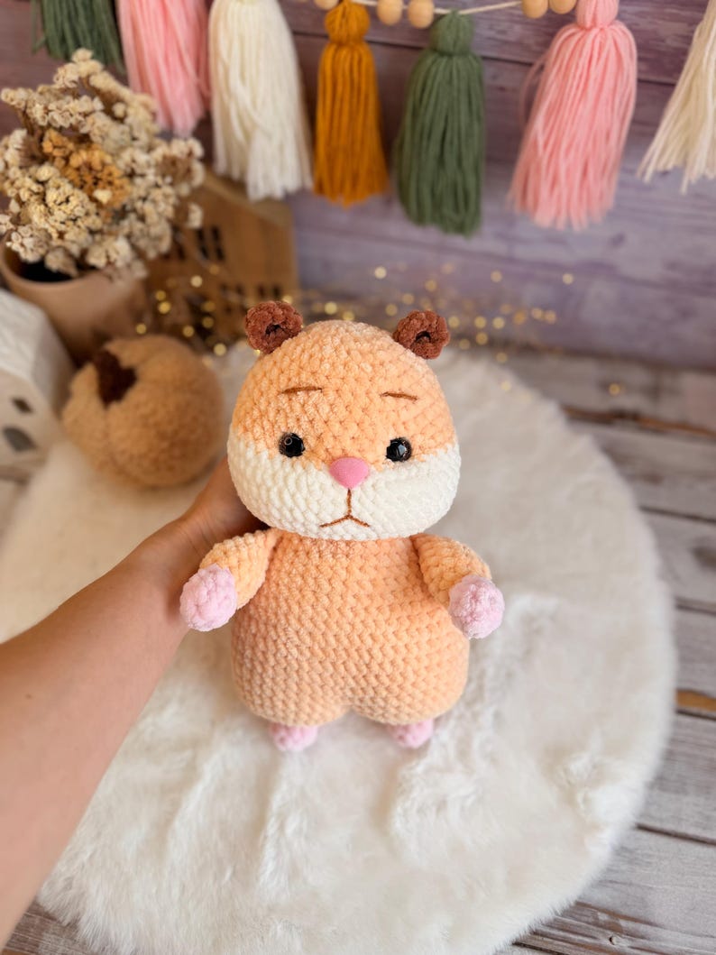 Crochet Hamster Decor, Plush Animal Figure, Handmade Home Decor, Cute Hamster Keepsake