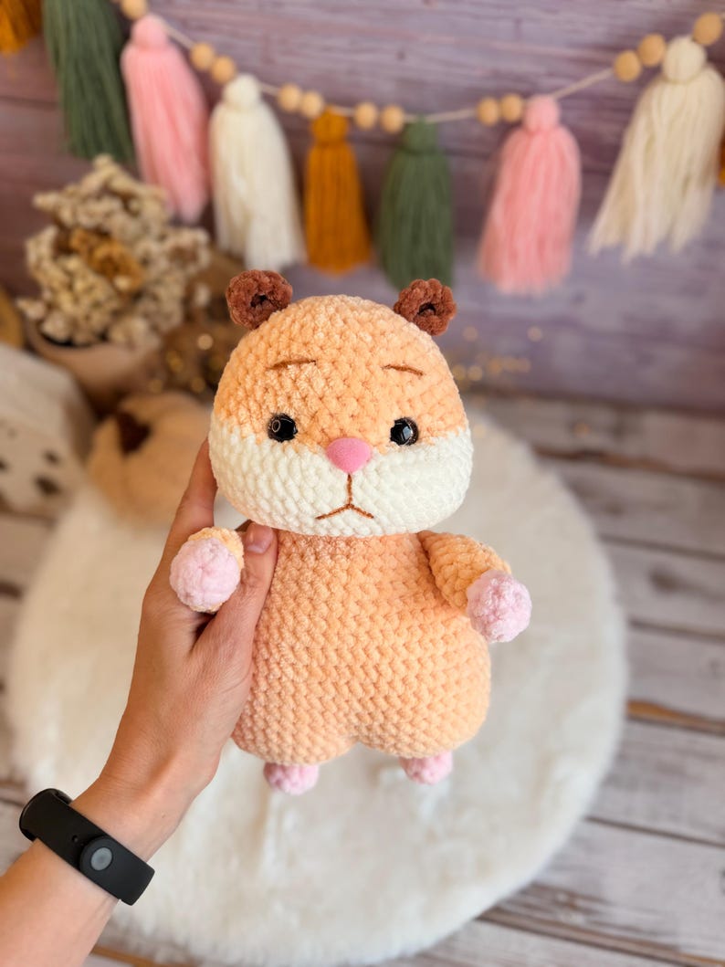 Crochet Hamster Decor, Plush Animal Figure, Handmade Home Decor, Cute Hamster Keepsake