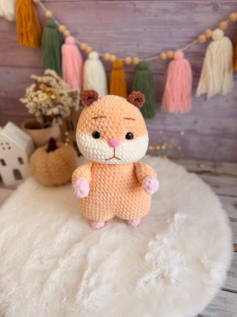 Crochet Hamster Decor, Plush Animal Figure, Handmade Home Decor, Cute Hamster Keepsake