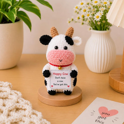 Crochet Cow Gift, Cute Encouragement Plush, Positive Message Keepsake, Cow Lover Birthday Gift for Friend Coworker Student Teacher