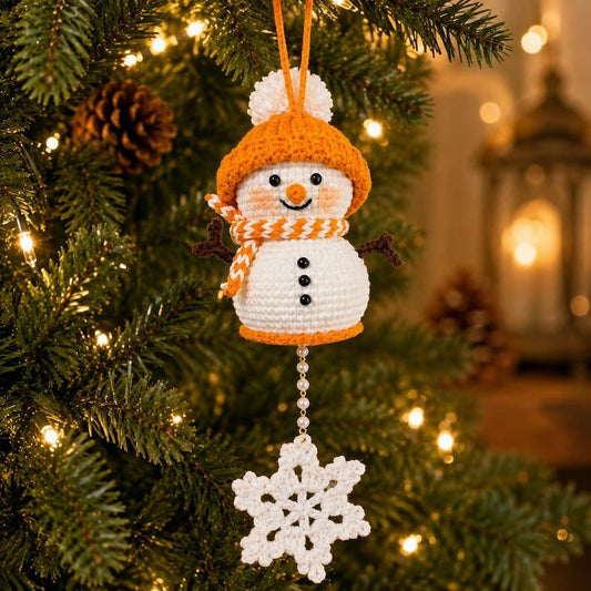 Crochet Snowman Ornament, Christmas Tree Hanging Decor, Handmade Winter Keepsake, Handmade Gift, Stocking Stuffer Gift for Her,Friend Gift