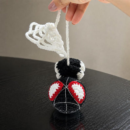 Crochet Spider Hero Car Mirror Hanging | Handmade Amigurumi Superhero Car Charm, Rearview Mirror Ornament, Gift for Comic Fans