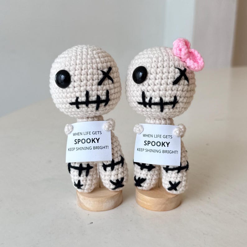 Crochet Voodoo Doll, Funny Positive Desk Buddy, Handmade Amigurumi Gift, Cute Spooky Doll, Halloween Friend Gift