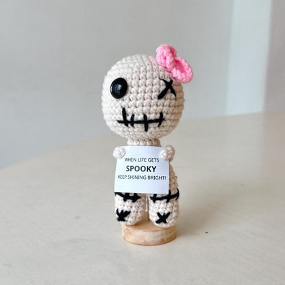 Crochet Voodoo Doll, Funny Positive Desk Buddy, Handmade Amigurumi Gift, Cute Spooky Doll, Halloween Friend Gift