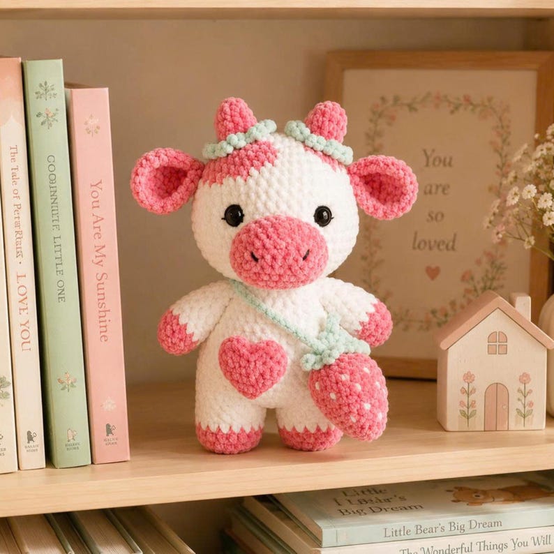 Cute Crochet Cow Plush, Handmade Amigurumi Cow, Pink Cow Stuffed Animal, Nursery Decor, Baby Shower Gift, Cute Farm Animal Gift
