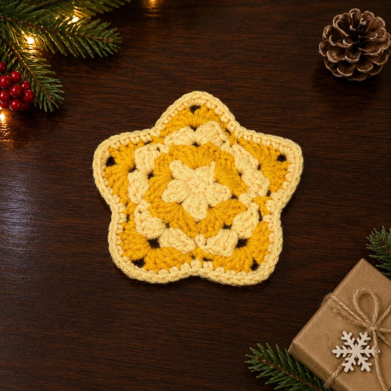 Crochet Christmas Coaster Set, Santa Wreath Candy Cane Star Bear, Handmade Holiday Mug Rug, Christmas Table Decor, Housewarming Gift for Her