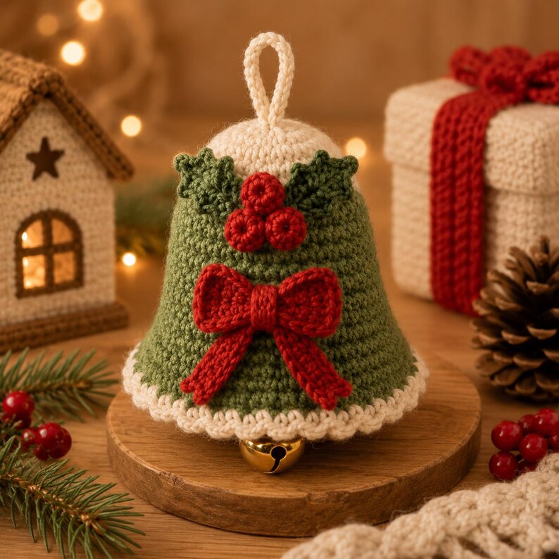Crochet Christmas Bell Ornament, Handmade Bell Decoration, Christmas Tree Hanging, Holiday Gift, Crochet Bell, Xmas Ornament