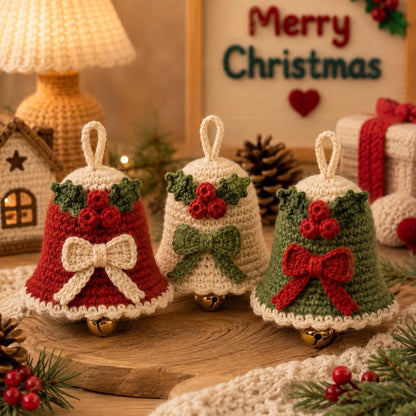 Crochet Christmas Bell Ornament, Handmade Bell Decoration, Christmas Tree Hanging, Holiday Gift, Crochet Bell, Xmas Ornament