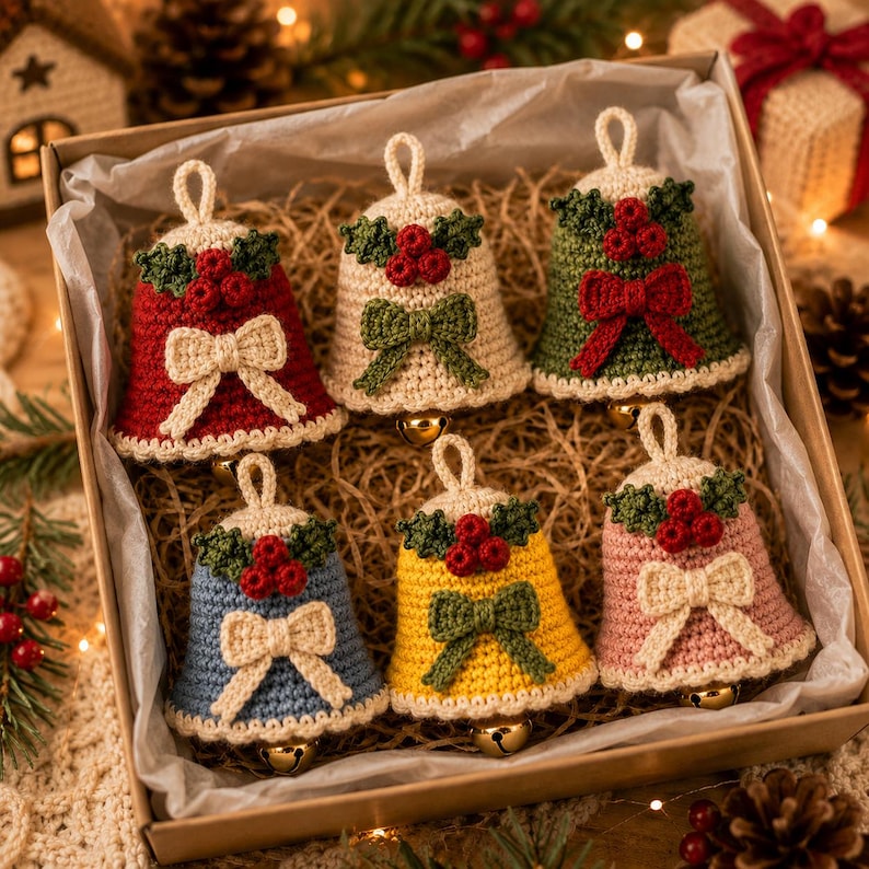 Crochet Christmas Bell Ornament, Handmade Bell Decoration, Christmas Tree Hanging, Holiday Gift, Crochet Bell, Xmas Ornament
