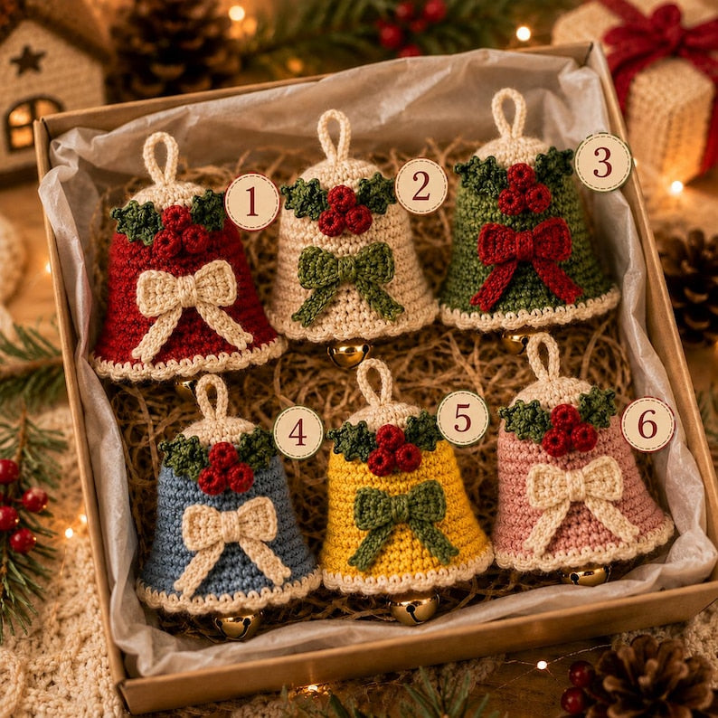 Crochet Christmas Bell Ornament, Handmade Bell Decoration, Christmas Tree Hanging, Holiday Gift, Crochet Bell, Xmas Ornament