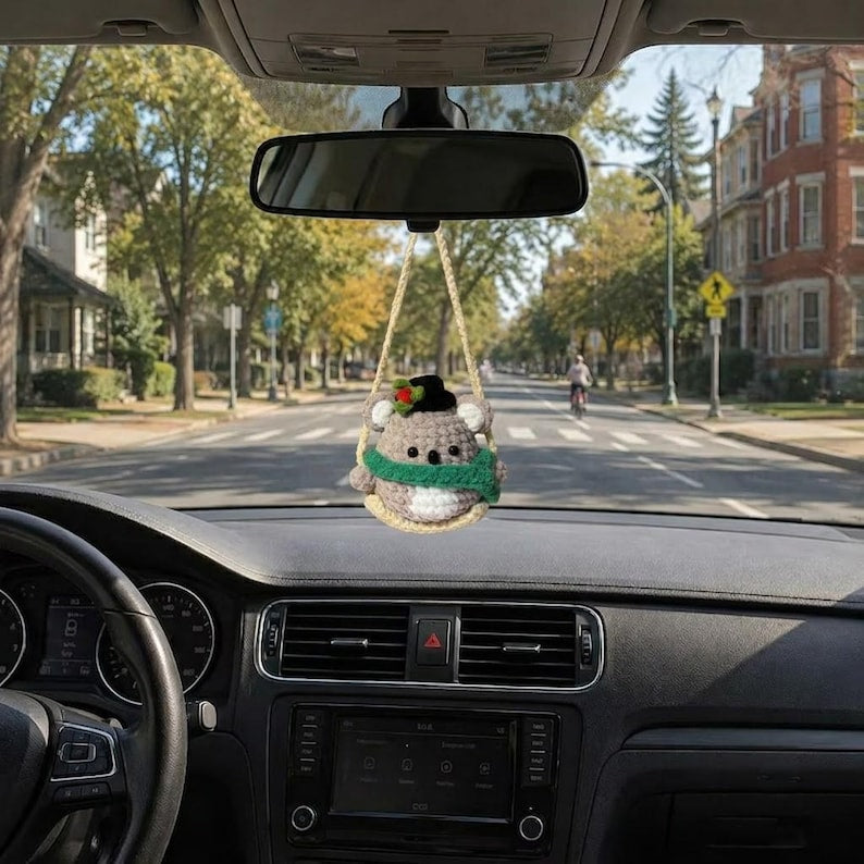 Crochet Koala Car Hanging, Christmas Car Decor, Cute Koala Rearview Mirror Charm, Handmade Animal Ornament, Holiday Gift
