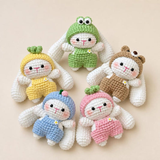 Crochet Cute Bunny In Overalls Keychain, Handmade Mini Crochet Amigurumi Bunny, Rabbit Stuffed Animal, Cute Bag Charm, Bunny Lover Gift