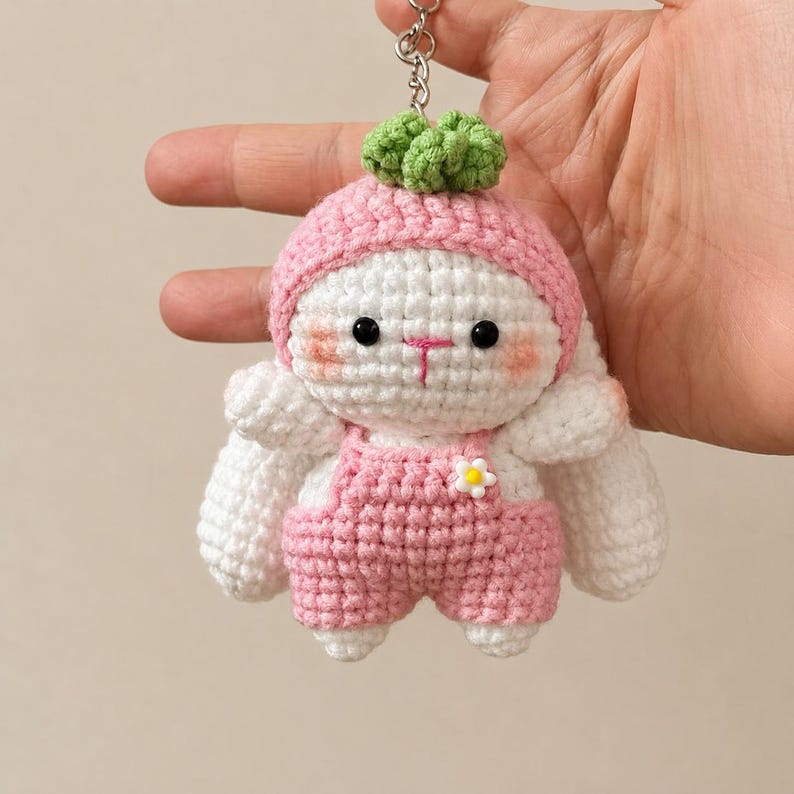 Crochet Cute Bunny In Overalls Keychain, Handmade Mini Crochet Amigurumi Bunny, Rabbit Stuffed Animal, Cute Bag Charm, Bunny Lover Gift