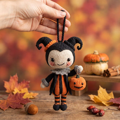 Halloween Crochet Car Charm | Devil Amigurumi Rear View Mirror Accessory | Kawaii Pumpkin Jack-O-Lantern Doll